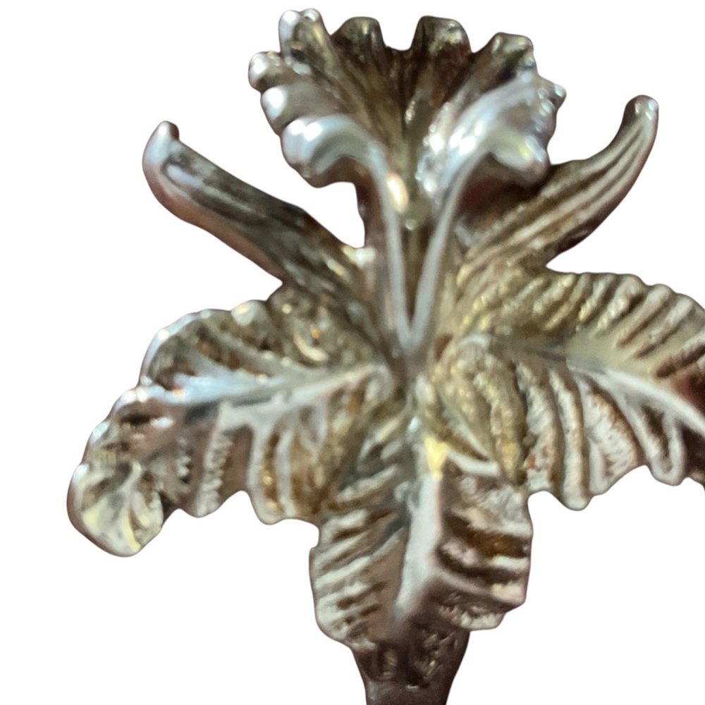 Vintage .999 Fine Silver Iris Flower Pendant Enhancer Brooch
